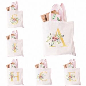 Iniciales personalizadas A-Z Bolsa de asas de lona FRS Patrón Shopper Bag Ladies Bachelorette Party Gift Beach Bag Regalo para la novia Maestra u4o4 #