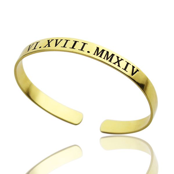 Mots inspirants personnalisés gravés nom bracelets de manchette pour femmes/hommes cadeau d'anniversaire plaque signalétique bracelet de manchette en acier inoxydable BR1453