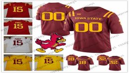 Custom Iowa State Cyclones 2019 ISU Football Elke naam Nummer Rood Geel Wit 15 Brock Purdy 32 David Montgomery 18 Hakeem Butler 2616425