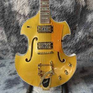 Aangepaste onregelmatige lichaamsvorm Abalone bindende elektrische gitaar met bigsbs met gouden of witte kleur