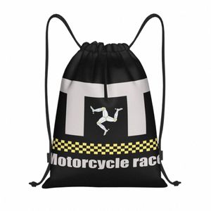 Custom Isle Of Man Flag Sac à cordon Hommes Femmes Moto légère TT Race Sports Gym Storage Sac à dos R54N #