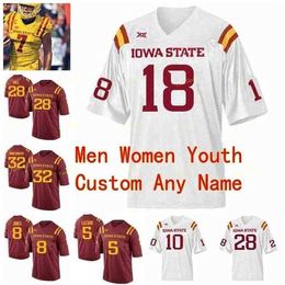 Maillots de football personnalisés ISU Iowa State Cyclones College 5 Allen Lazard 6 Re-al Mitchell 7 Sj el Lanning 75 Sean Foster Women Stitched