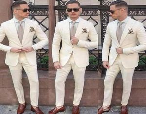 Custom Ivory Men Suits For Wedding Tuxedos Prom Bruidegom Wear 2 -pieceJacketpants Gromsman Outfit Man Blazer Terno Masculino Costume3634508