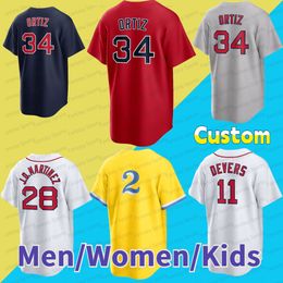 Custom J. D. Martinez Jersey 2 Xander Bogaerts Béisbol Rafael Devers Trevor Story Alex Verdugo David Ortiz Red Bobby Dalbec Chris Sale Ted Williams Nathan Eovaldi