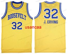 Maillot de basket-ball personnalisé J. Erving High School pour hommes, tout cousu jaune, taille 2XS-5XL, numéro et nom