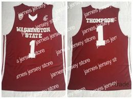 CUSTOM James Thompson Vintage NCAA Klay Washington State Cougars Maillots Hommes Rouge No.1 Thompson College Basketball Maillots Chemises Cousu S