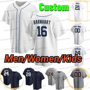 Custom Javier Baez Jersey 24 Miguel Cabrera Tucker Barnhart Jonathan Schoop 8 Robbie Akil Baddoo Grossman Niko Goodrum Eric Haase Camisetas de béisbol Hombres Mujeres Niños