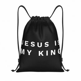 Custom Jezus Is Mijn Koning Tasje voor Winkel Yoga Rugzakken Vrouwen Mannen Katholieke Christelijke Geloof Sport Gym Sackpack d5s8 #