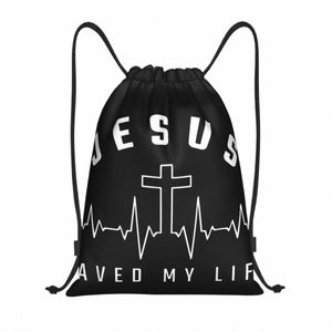 Custom Jésus a sauvé ma vie sac à cordon hommes femmes femmes légères chrétiennes religieuses foi sport gymnase rangement sac à dos s8le #