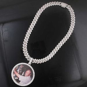 Aangepaste sieraden foto geheugen medaillons foto hanger kettingen hiphop bling sieraden sets cz kubieke zirkonia diamanten ketting