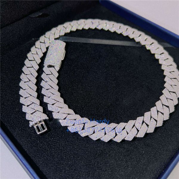 Joyas personalizadas 925 Silver Lab cultivado diamantes de diamantes de moissanite Pulsera de cadena cubana de 15 mm Cadena de moissanite