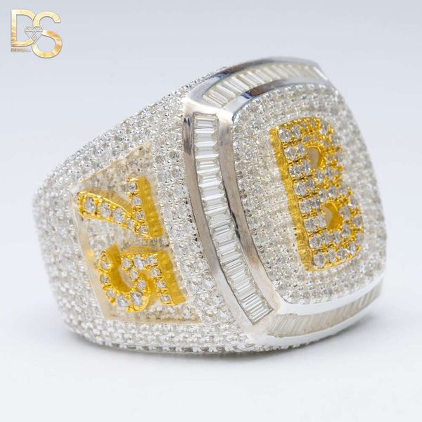 Joyería personalizada Hip Hop Vvs Diamond Bling Iced Out Anillo de moissanita PSC inicial para hombre