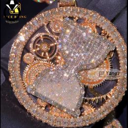 Bijoux personnalisé Maker Luxury Baguette Moissanite Spinning Pendant Hip Hop Hop Jewelry Rock Pendant Moisanite personnalisé