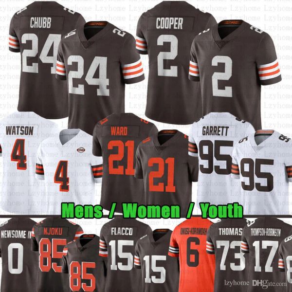 Maillot de football personnalisé Joe Flacco Myles Garrett Nick Chubb Deshaun Watson Elijah Moore Amari Cooper Denzel Ward David Njoku Joe Thomas Newsome Dorian