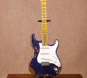 Custom John Cruz John Mayer MasterBuilt Heavy Relic Metallic Blue Sparkle ST Guitarra eléctrica Vintage Kluson Tuners Cromo envejecido 7586749