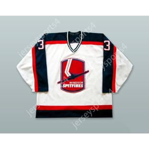 Aangepaste JOHN SCOTT DICKSON 33 WINDSOR SPITFIRES WHITE HOCKEY JERSEY NIEUWE Top gestikt S-M-L-XL-XXL-3XL-4XL-5XL-6XL