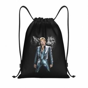 Custom Johnny Hallyday avec Wolf Trawstring Sac pour Shop Yoga Backpacks Femmes Men French Rock Singer Sports Gym Sackpack A7F0 #