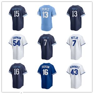 Custom Kansas Men Women Youth City Royals 7 Bobby Witt Jr. 13 Salvador Pérez 16 Bo Jackson 5 George Brett 54 Chapman 15 Merrifield 38 Taylor Baseball Jerseys