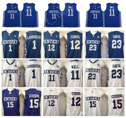 CUSTOM Kentucky Wildcats Jerseys College Basketball DeMarcus Cousins 15 John Wall 11 Davis 23 Skal Labissiere 1 Karl Karl-Anthony Towns 12