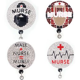 Benutzerdefinierter Schlüsselanhänger mit Murse-Strasssteinen, einziehbarer Ausweishalter für Krankenpfleger, Namenszubehör, Abzeichenrolle mit Krokodilklemme2620