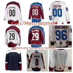 Aangepaste Kids Avalanche Jersey Hockey Calum Ritchie Nathan MacKinnon Mikko Rantanen Keith Kinkaid Pavel Francouz Justus Annunen Samuel Girard Erik Johnson Mannen Vrouwen