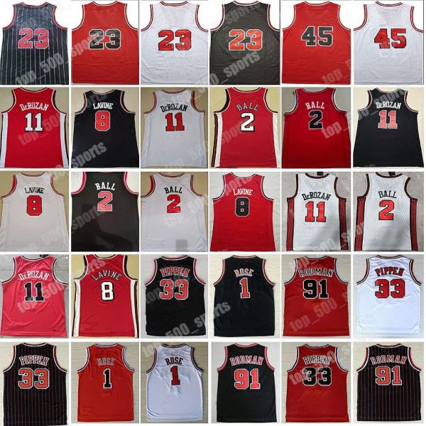 Niños personalizados ChicagovBulls''Baloncesto Demar 11 DeRozan Jersey Zach 8 LaVine Lonzo 2 Ball Derrick 1 Rose 23 Dennis 91 Rodman Scottie 33 Pippen Camisa para hombre