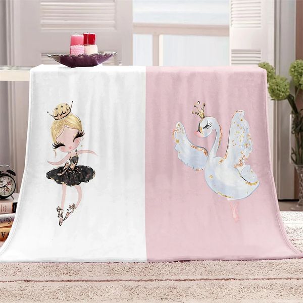 Kids personnalisés Unicorn Black Princess Pink Swan Girl Soft Polyester Throw Flannel Flannel For Bedroom Bed Travel Office Rest Cover 240417