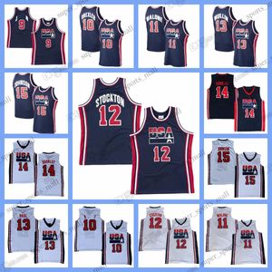 Niños personalizados Mujeres 1992 Jerseys de baloncesto retro 15 Johnson 14 Barkley 7 Bird 10 Drexler 8 Pippen 11 Malone 12 Stockton Jersey cosido Cualquier nombre Cualquier número