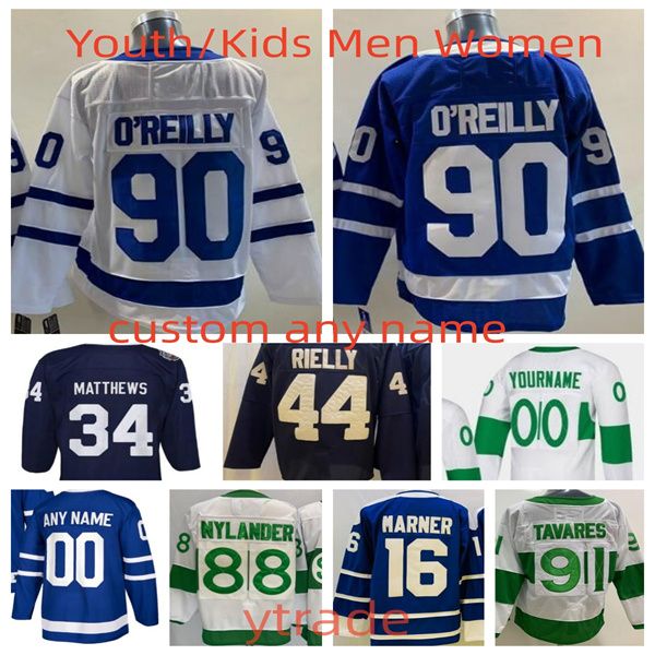 Maillots de hockey personnalisés pour enfants John Tavares Auston Matthews Mitchell Marner William Nylander Morgan Rielly Blue Arenas Reverse Retro