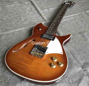 Tipos personalizados F Hole Hollow Body Rick Style Guitarra eléctrica y bajo Pedido OEM Grand Guitar Herringbone Binding aceptar OEM