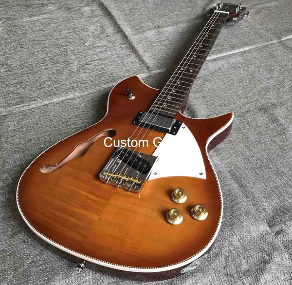 Types personnalisés F trou corps creux Rick Style guitare électrique et basse commande OEM grande guitare reliure à chevrons accepter OEM
