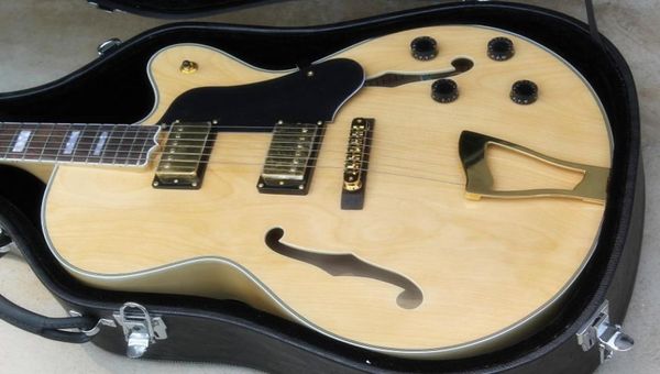 Custom L5 335 Semi Hollow Body Natural Jazz acoustique Guitare Guitare Flame Maple côté Gold Hardware 4594322