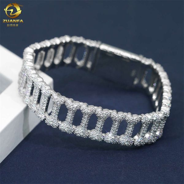 Joyería de diamante de laboratorio personalizado estilo hueso de oro blanco Caqueta de enlace cubano chapada en la cadena de enlace moissanite Collares de brazalete cubano