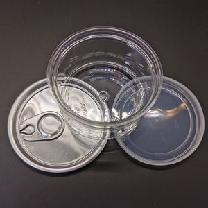 Aangepaste labels Pot 3,5 gram plastic kan gemakkelijk trekring huisdiervoer blik container machine luchtdicht kindveilig 100 ml doorzichtige plastic blikjes