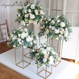 Custom grote 80 cm kunstmatige bloem bal bruiloft tafel centerpieces stand decor tafel bloem geometrische plank party fase display 220408
