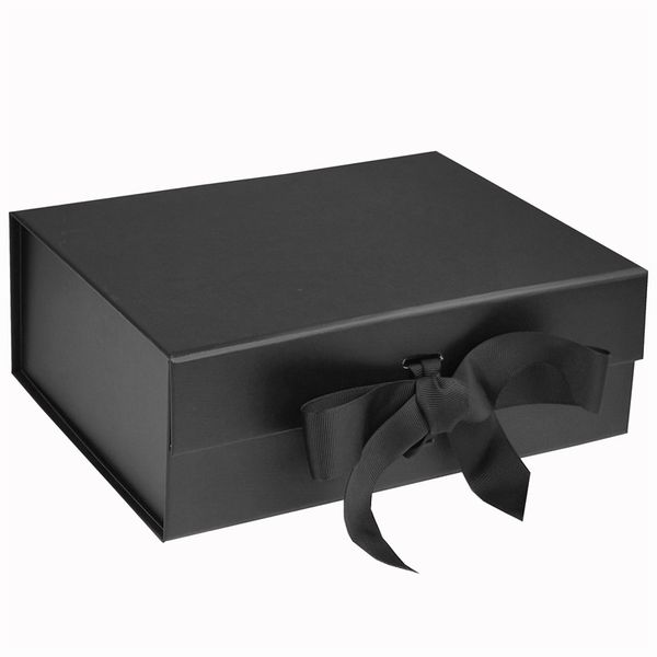 Boîte-cadeau pliable de grands ensembles pliants noirs faits sur commande avec des boîtes en carton se pliantes de ruban d'aimant pour l'habillement A356