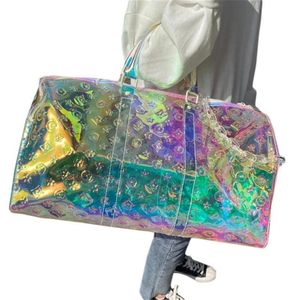 Bolso de mujer transparente con grabado láser personalizado, bolsos de viaje, bolsos de mano informales de gran capacidad, bolsos de verano para mujer, Duffel236g