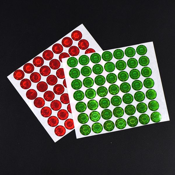 Etiquetas adhesivas adhesivas de holograma antifalsificación láser personalizadas, etiqueta de paquete holográfica de seguridad verde y roja, usada una vez