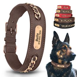 Colliers de chien en cuir personnalisé accessoires ID personnalisés Colliers de plaque signalétique pour petits chiens moyens de chiens français Pitbull 240508