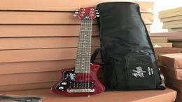 Aangepaste linkerkant Hofner Shorty Travel Guitar Protable Mini Electric Guitar Black Red Blue Color with Cotton Soft Bag Strap P2576636