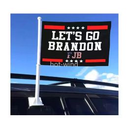 Banderas de coche personalizadas Let's Go Brandon para Windows 12x18 pulgadas 30x45cm Color vivo fuerte resistencia al viento con poste de 43cm EE0119