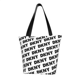 Lettre personnalisée DKNYS mode impression noir 3D fourre-tout sac à provisions réutilisable toile épaule Shopper sac à main 240308