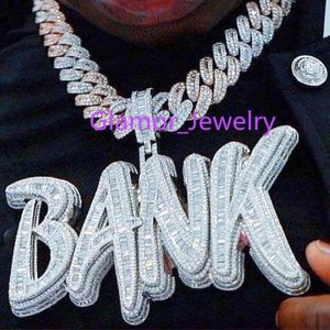 Aangepaste brief naam hiphop sieraden Iced Out Sterling Sier 14K witgouden afwerking charme hanger VVS Moissanite Diamond