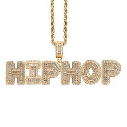 Colliers avec nom de lettre personnalisés Iced Out 14K plaqué or zircon cubique pendentif avec 3mm 24 pouces en acier inoxydable corde torsadée chaîne mode bijoux hip hop personnalisés