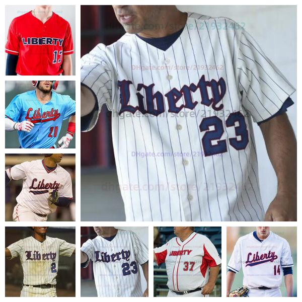 Maillot de baseball personnalisé Liberty Flames tous cousus pour hommes et femmes 49 Kane Kepley 55 Todd Hudson 23 Garrett Horn 22 Nathan Keeter 6 Trey Carter 8 John Simmons