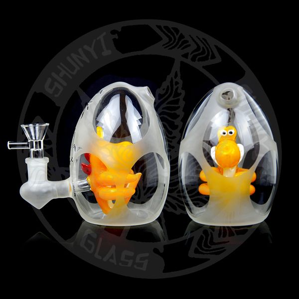 Nouveau design 8 pouces dab rig recycleur Bong en verre narguilé Articles sablés Oeufs de dinosaure mini bongs mignons par USA matériau de la tige percolateur Bol en verre de 14 mm