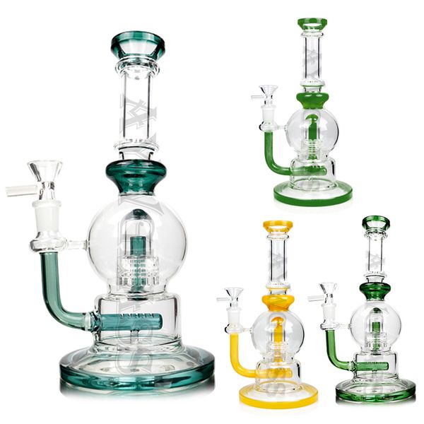 12 pulgadas con cabezal de ducha perc y perc en línea pipa de agua de vidrio bong dab plataforma de humo pipa de agua plataformas petroleras recyler pipas para fumar tabaco