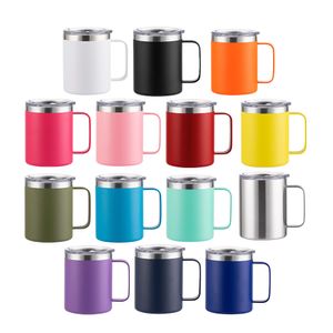 Logo personnalisé 14 oz tasses en acier inoxydable à double paroi isolé gobelet café thé camping tasses à café réutilisables avec poignée FY5273 ss0513