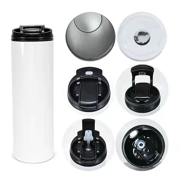 Almacén local de EE. UU. Vaso de sublimación regular de 20 oz Vasos delgados rectos con tapa negra 2 en 1 con tapa para sorber Botella de agua de acero inoxidable Taza de café