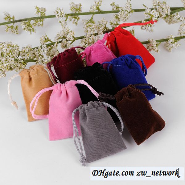 Logo personnalisé 7 * 9 cm Sacs à bijoux en flanelle Boucles d'oreilles en velours Sac à bagues Flanelle Bundle Pocket Pochettes à bijoux noires sacs pour téléphone portable multicolores